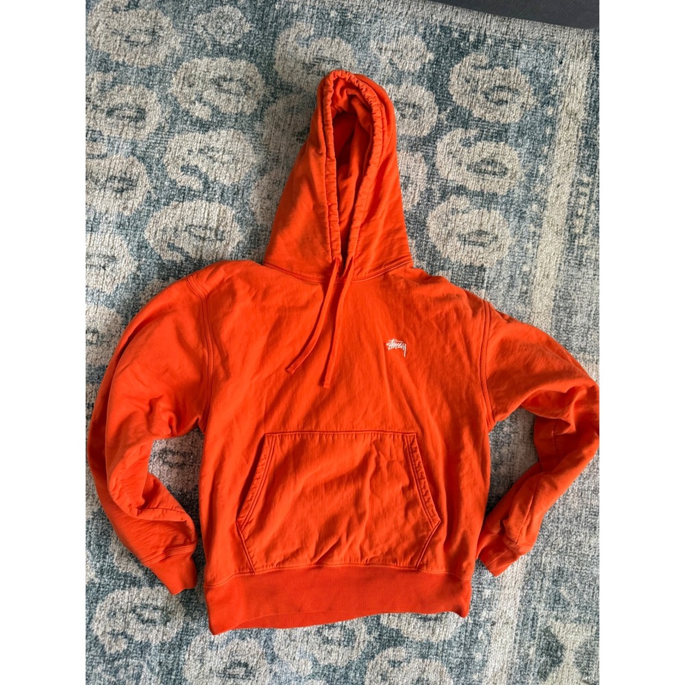 Stussy Stock Logo Orange Hoodie Large Excellent Condition